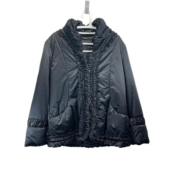 Dana Buchman Jackets & Blazers - Dana Buchman Womens Black Zip Snap Ruffled Puffer Filled‎ Jacket XL